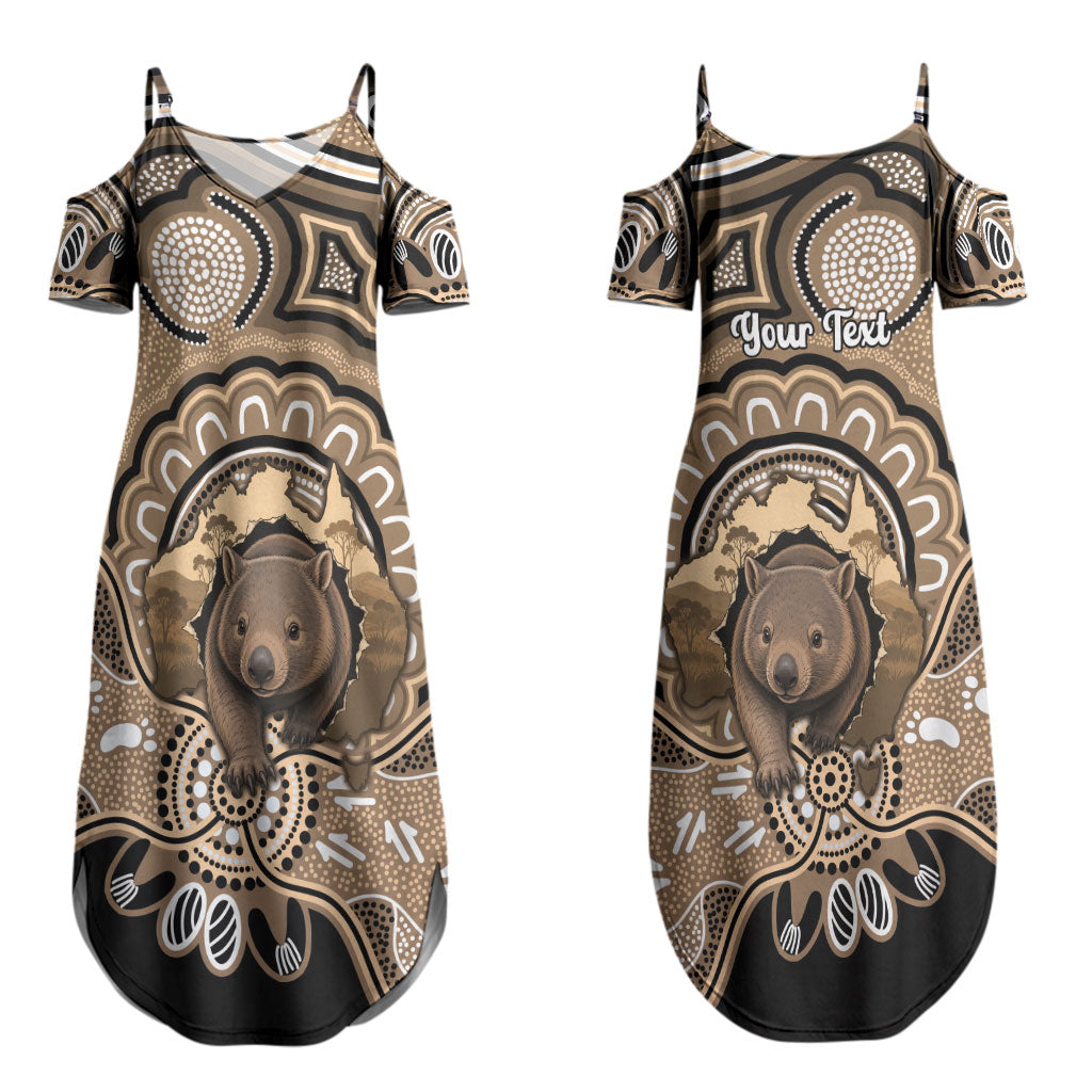 Personalised Australia Wombat Couples Matching Summer Maxi Dress and Long Sleeve Button Shirt Aussie Map Indigenous Art LT14