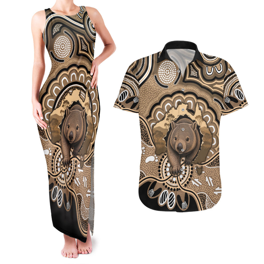 Personalised Australia Wombat Couples Matching Tank Maxi Dress and Hawaiian Shirt Aussie Map Indigenous Art