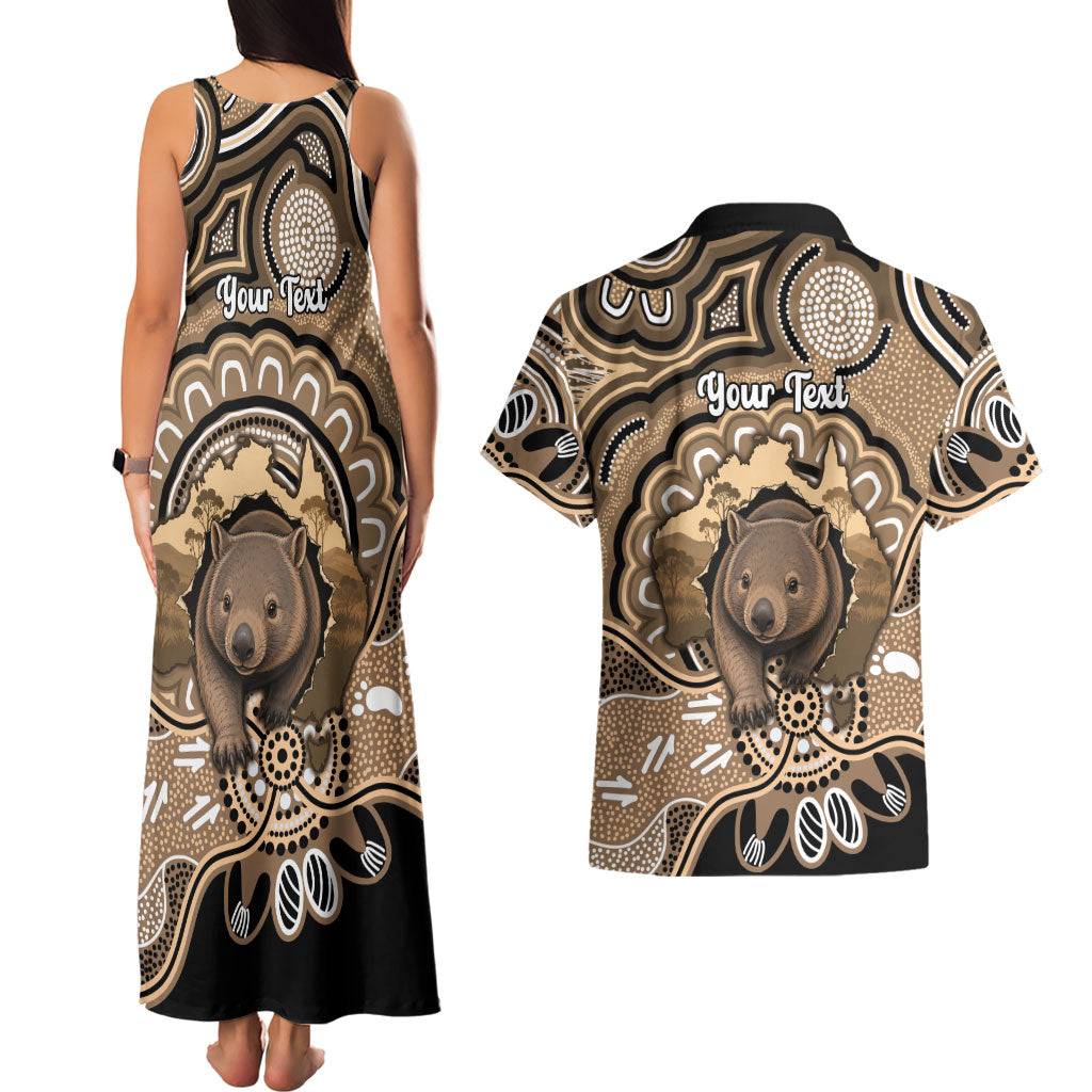 Personalised Australia Wombat Couples Matching Tank Maxi Dress and Hawaiian Shirt Aussie Map Indigenous Art