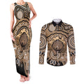 Personalised Australia Wombat Couples Matching Tank Maxi Dress and Long Sleeve Button Shirt Aussie Map Indigenous Art
