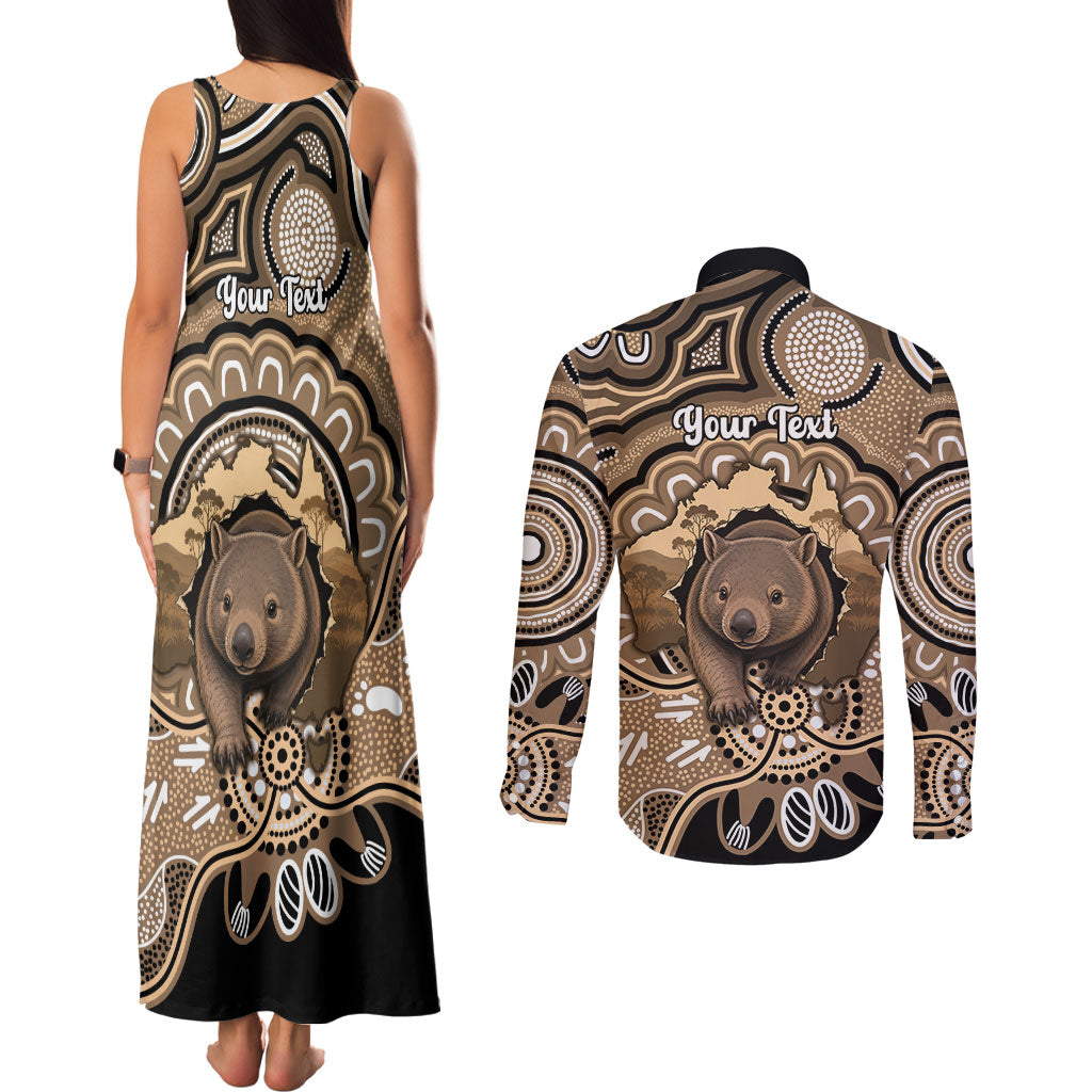 Personalised Australia Wombat Couples Matching Tank Maxi Dress and Long Sleeve Button Shirt Aussie Map Indigenous Art