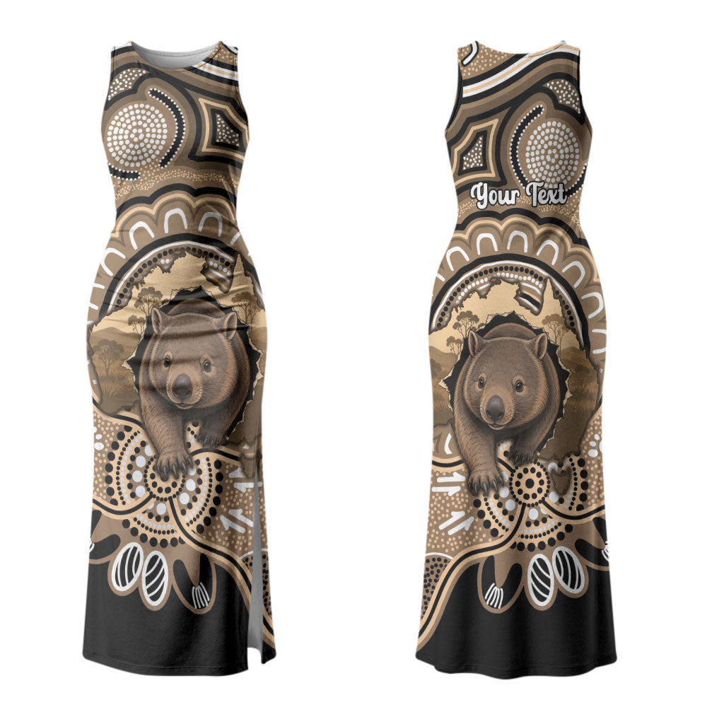 Personalised Australia Wombat Couples Matching Tank Maxi Dress and Long Sleeve Button Shirt Aussie Map Indigenous Art LT14