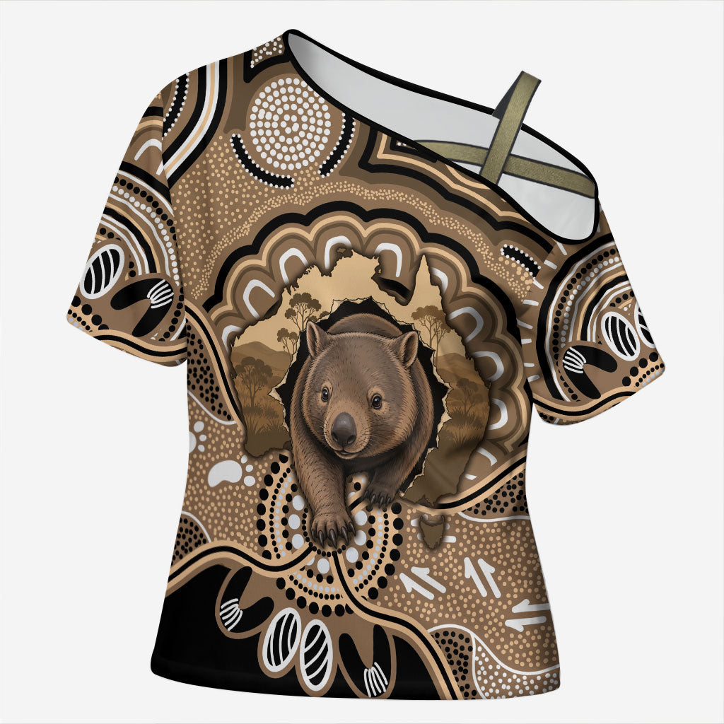 Personalised Australia Wombat Cross Shoulder Shirt Aussie Map Indigenous Art