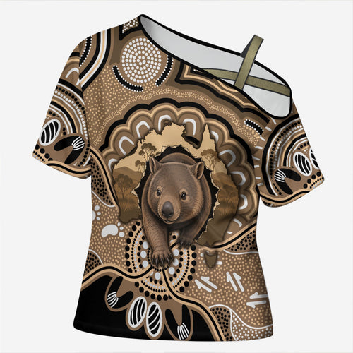 Personalised Australia Wombat Cross Shoulder Shirt Aussie Map Indigenous Art