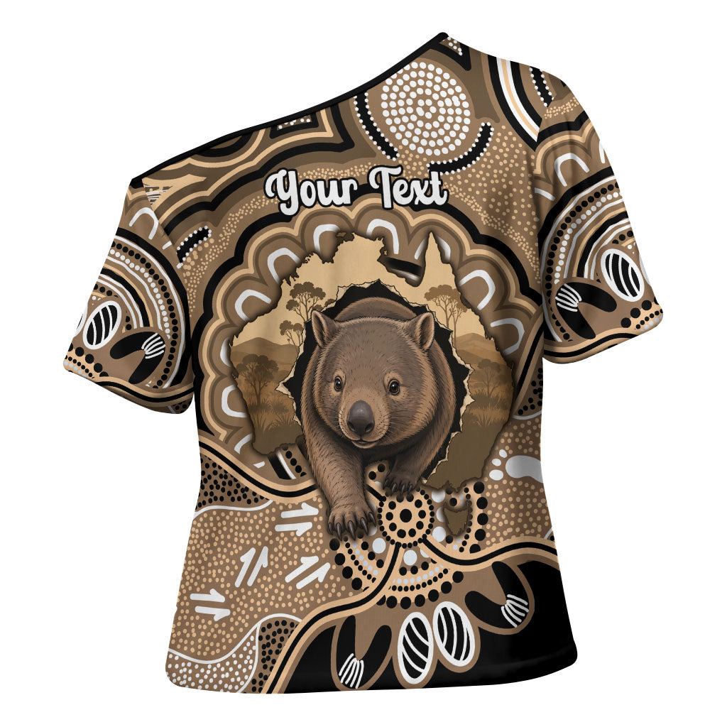 Personalised Australia Wombat Cross Shoulder Shirt Aussie Map Indigenous Art