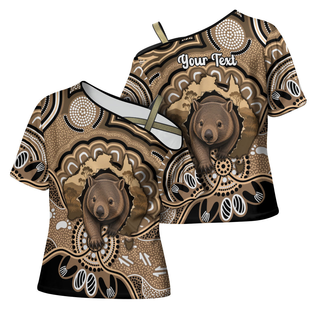 Personalised Australia Wombat Cross Shoulder Shirt Aussie Map Indigenous Art