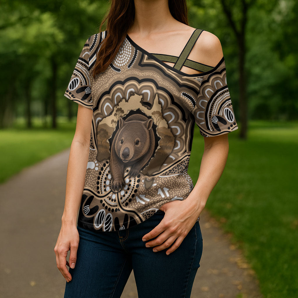 Personalised Australia Wombat Cross Shoulder Shirt Aussie Map Indigenous Art