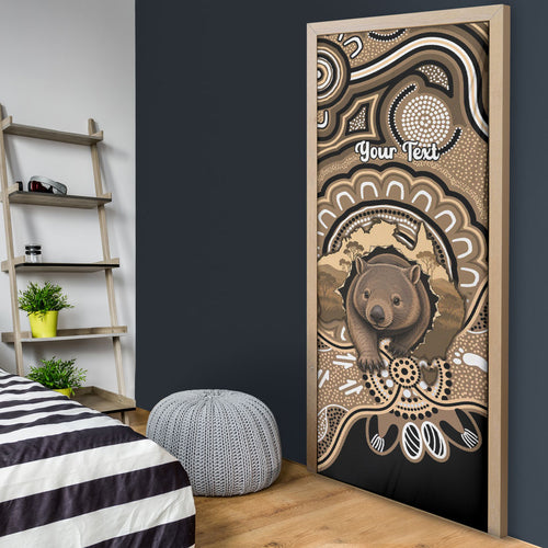 Personalised Australia Wombat Door Cover Aussie Map Indigenous Art