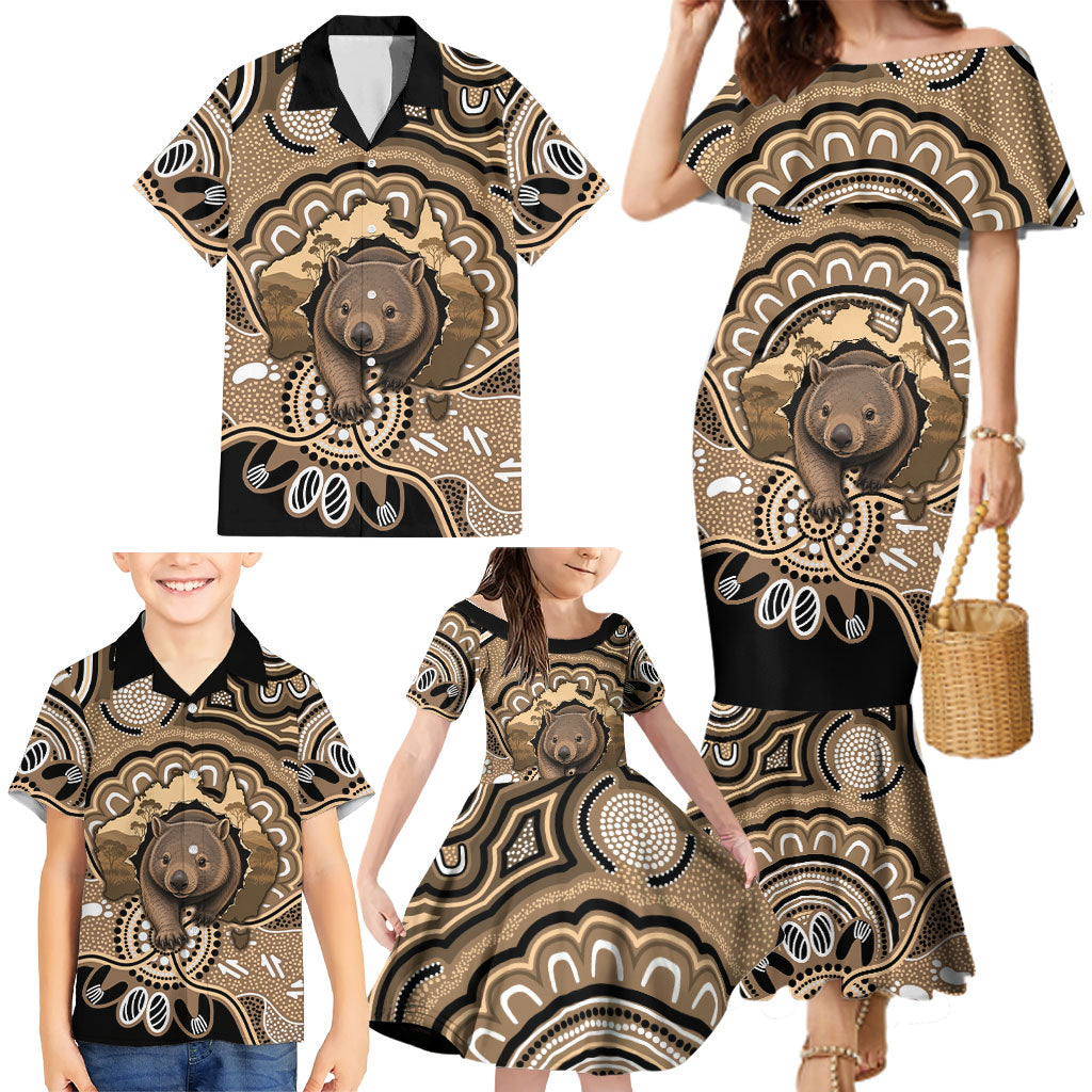 Personalised Australia Wombat Family Matching Mermaid Dress and Hawaiian Shirt Aussie Map Indigenous Art