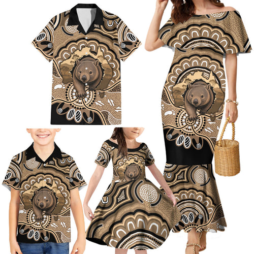 Personalised Australia Wombat Family Matching Mermaid Dress and Hawaiian Shirt Aussie Map Indigenous Art
