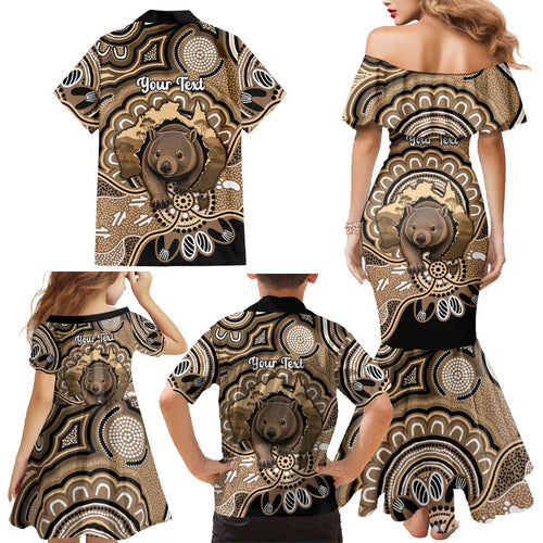 Personalised Australia Wombat Family Matching Mermaid Dress and Hawaiian Shirt Aussie Map Indigenous Art