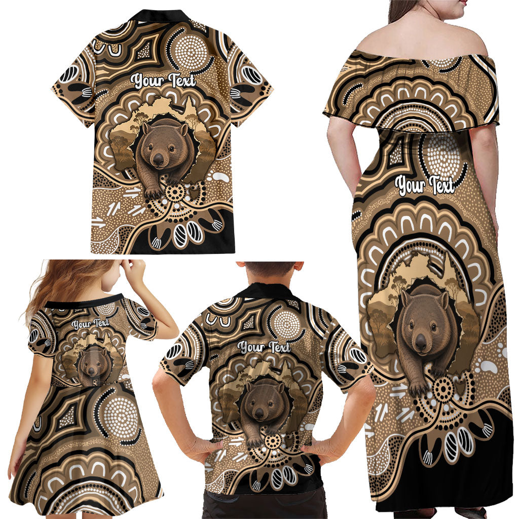 Personalised Australia Wombat Family Matching Off Shoulder Maxi Dress and Hawaiian Shirt Aussie Map Indigenous Art