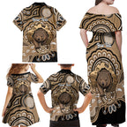 Personalised Australia Wombat Family Matching Off Shoulder Maxi Dress and Hawaiian Shirt Aussie Map Indigenous Art