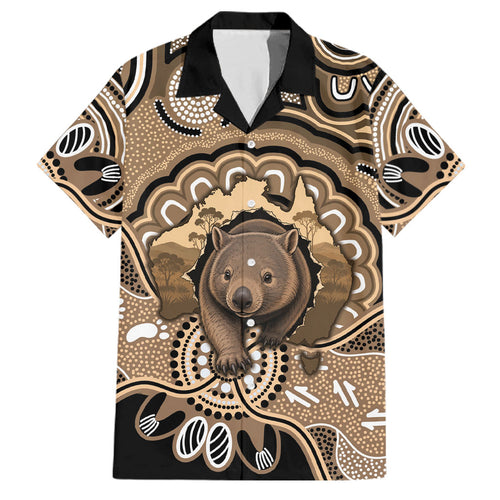 Personalised Australia Wombat Family Matching Off Shoulder Maxi Dress and Hawaiian Shirt Aussie Map Indigenous Art
