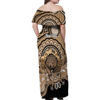 Personalised Australia Wombat Family Matching Off Shoulder Maxi Dress and Hawaiian Shirt Aussie Map Indigenous Art