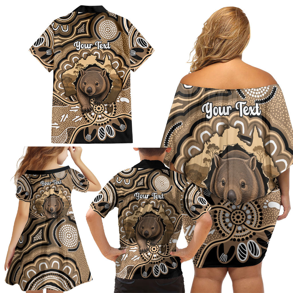 Personalised Australia Wombat Family Matching Off Shoulder Short Dress and Hawaiian Shirt Aussie Map Indigenous Art