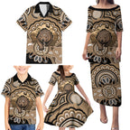 Personalised Australia Wombat Family Matching Puletasi and Hawaiian Shirt Aussie Map Indigenous Art