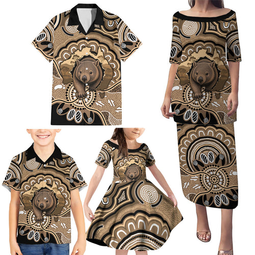 Personalised Australia Wombat Family Matching Puletasi and Hawaiian Shirt Aussie Map Indigenous Art
