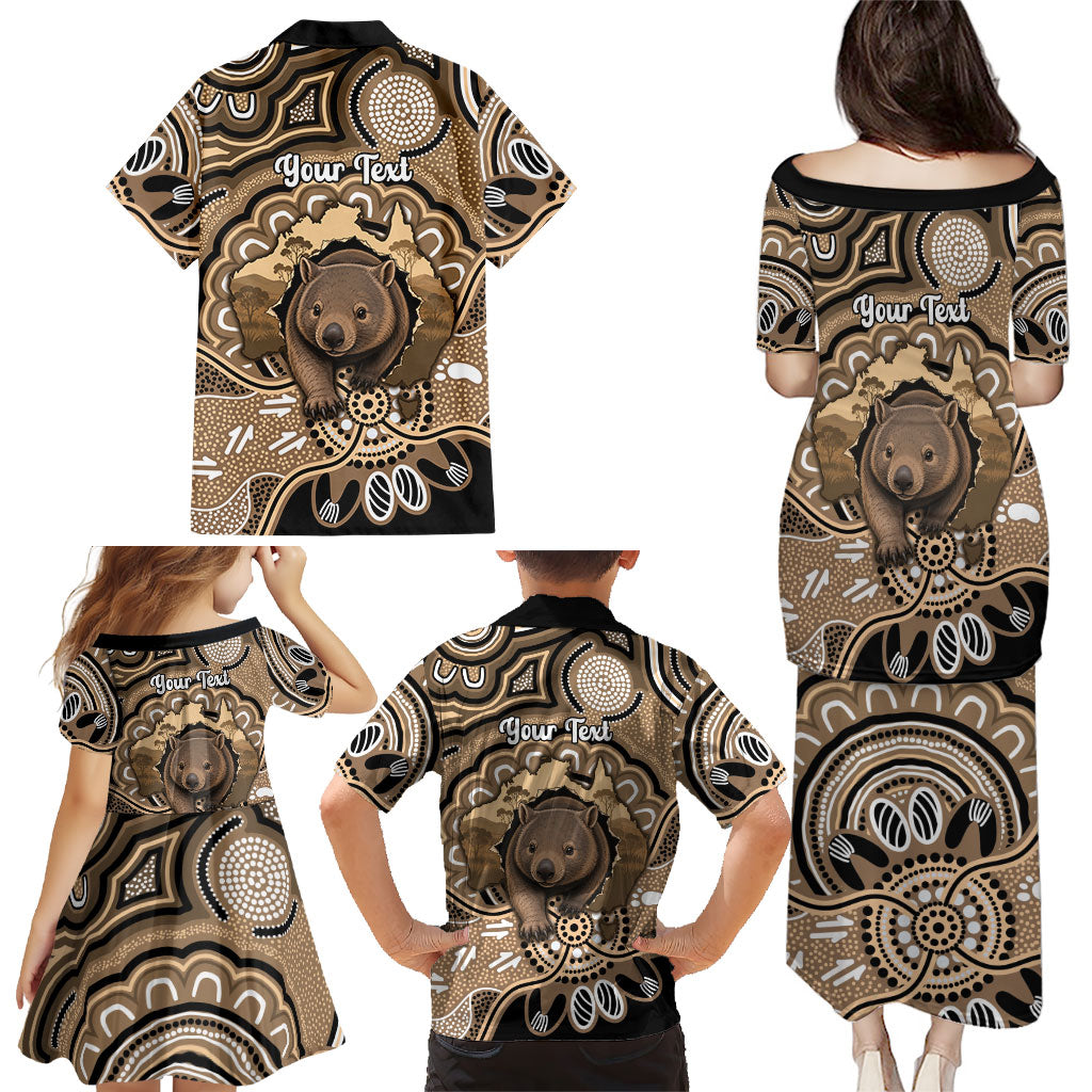 Personalised Australia Wombat Family Matching Puletasi and Hawaiian Shirt Aussie Map Indigenous Art