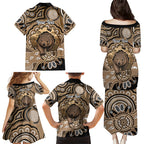 Personalised Australia Wombat Family Matching Puletasi and Hawaiian Shirt Aussie Map Indigenous Art