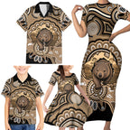 Personalised Australia Wombat Family Matching Short Sleeve Bodycon Dress and Hawaiian Shirt Aussie Map Indigenous Art