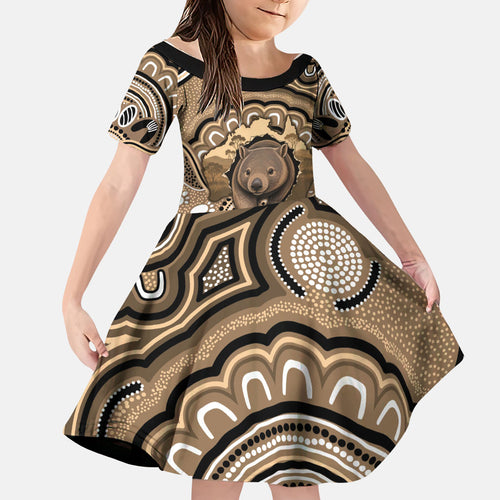 Personalised Australia Wombat Family Matching Short Sleeve Bodycon Dress and Hawaiian Shirt Aussie Map Indigenous Art