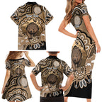 Personalised Australia Wombat Family Matching Short Sleeve Bodycon Dress and Hawaiian Shirt Aussie Map Indigenous Art