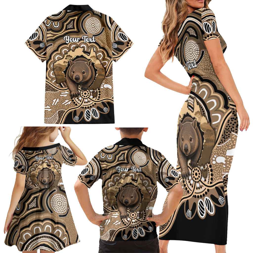 Personalised Australia Wombat Family Matching Short Sleeve Bodycon Dress and Hawaiian Shirt Aussie Map Indigenous Art