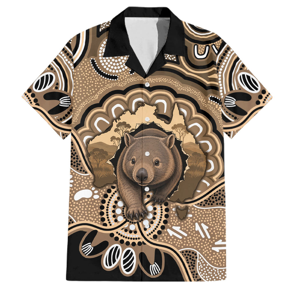 Personalised Australia Wombat Family Matching Short Sleeve Bodycon Dress and Hawaiian Shirt Aussie Map Indigenous Art