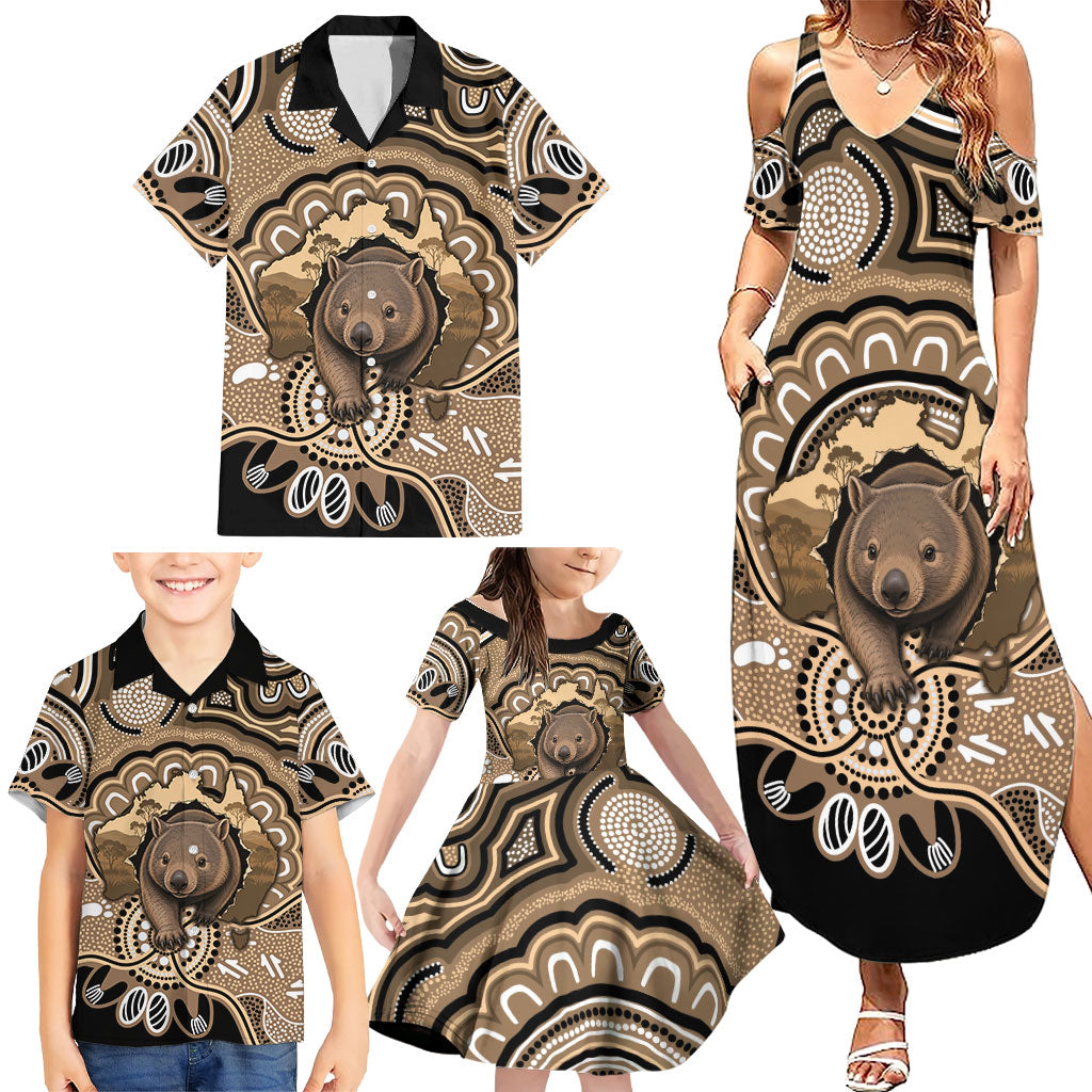 Personalised Australia Wombat Family Matching Summer Maxi Dress and Hawaiian Shirt Aussie Map Indigenous Art