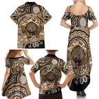 Personalised Australia Wombat Family Matching Summer Maxi Dress and Hawaiian Shirt Aussie Map Indigenous Art