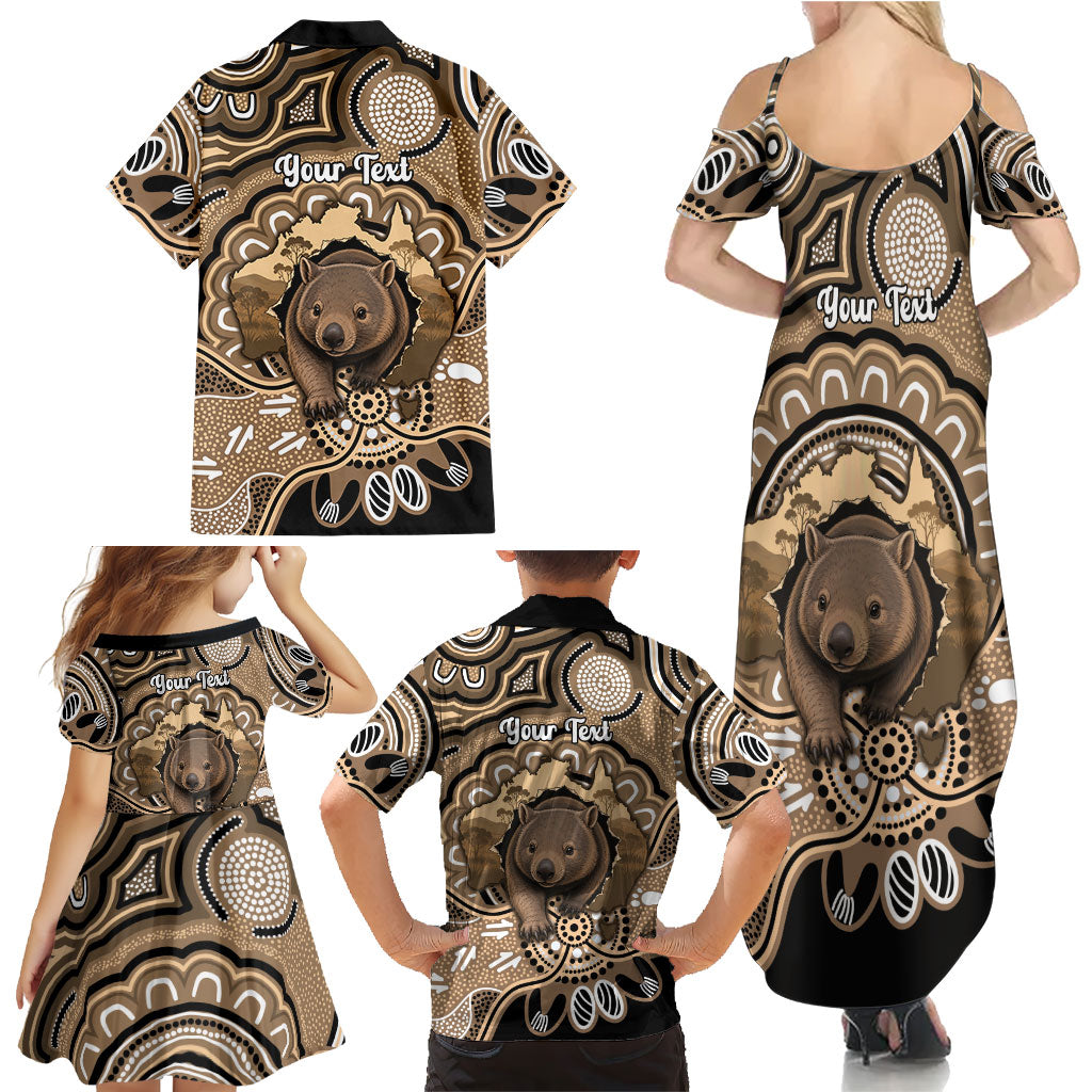 Personalised Australia Wombat Family Matching Summer Maxi Dress and Hawaiian Shirt Aussie Map Indigenous Art