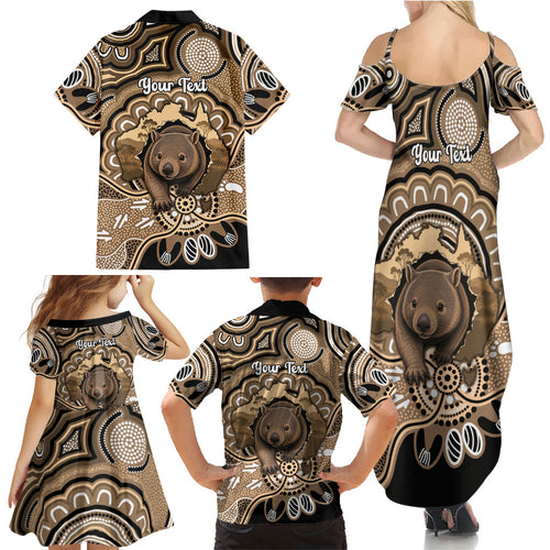 Personalised Australia Wombat Family Matching Summer Maxi Dress and Hawaiian Shirt Aussie Map Indigenous Art