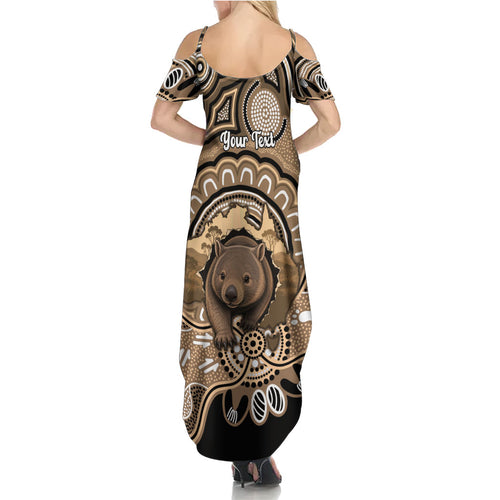 Personalised Australia Wombat Family Matching Summer Maxi Dress and Hawaiian Shirt Aussie Map Indigenous Art
