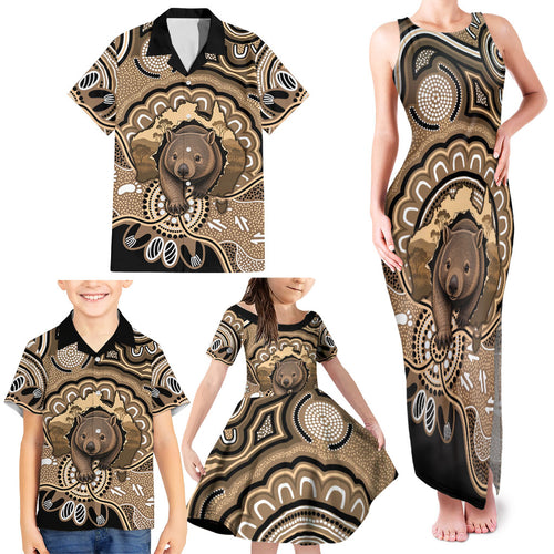 Personalised Australia Wombat Family Matching Tank Maxi Dress and Hawaiian Shirt Aussie Map Indigenous Art