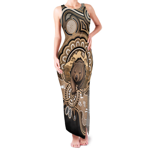 Personalised Australia Wombat Family Matching Tank Maxi Dress and Hawaiian Shirt Aussie Map Indigenous Art