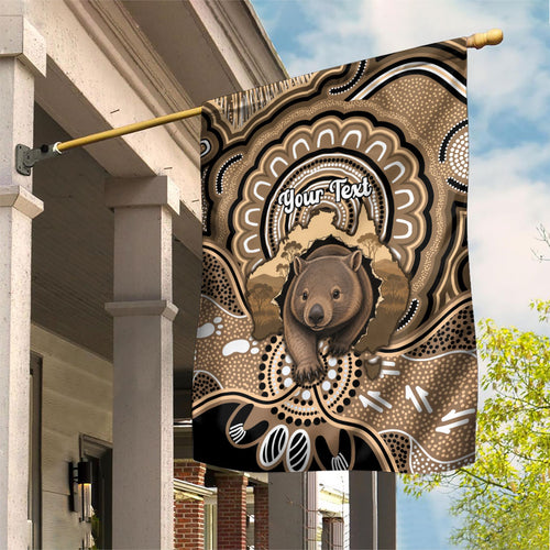 Personalised Australia Wombat Garden Flag Aussie Map Indigenous Art