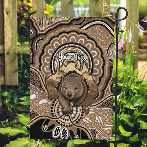 Personalised Australia Wombat Garden Flag Aussie Map Indigenous Art