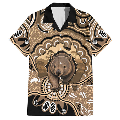Personalised Australia Wombat Hawaiian Shirt Aussie Map Indigenous Art