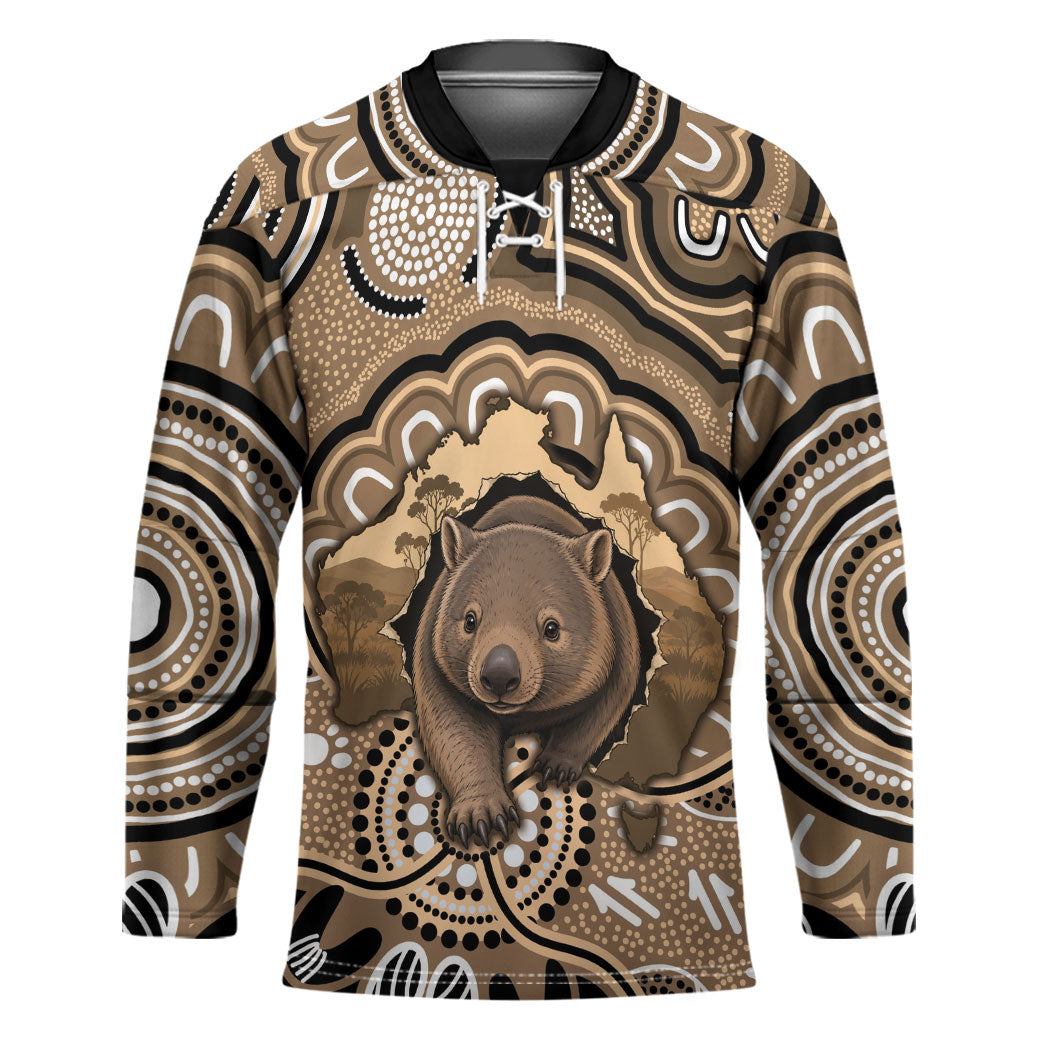 Personalised Australia Wombat Hockey Jersey Aussie Map Indigenous Art