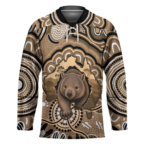 Personalised Australia Wombat Hockey Jersey Aussie Map Indigenous Art