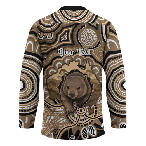 Personalised Australia Wombat Hockey Jersey Aussie Map Indigenous Art
