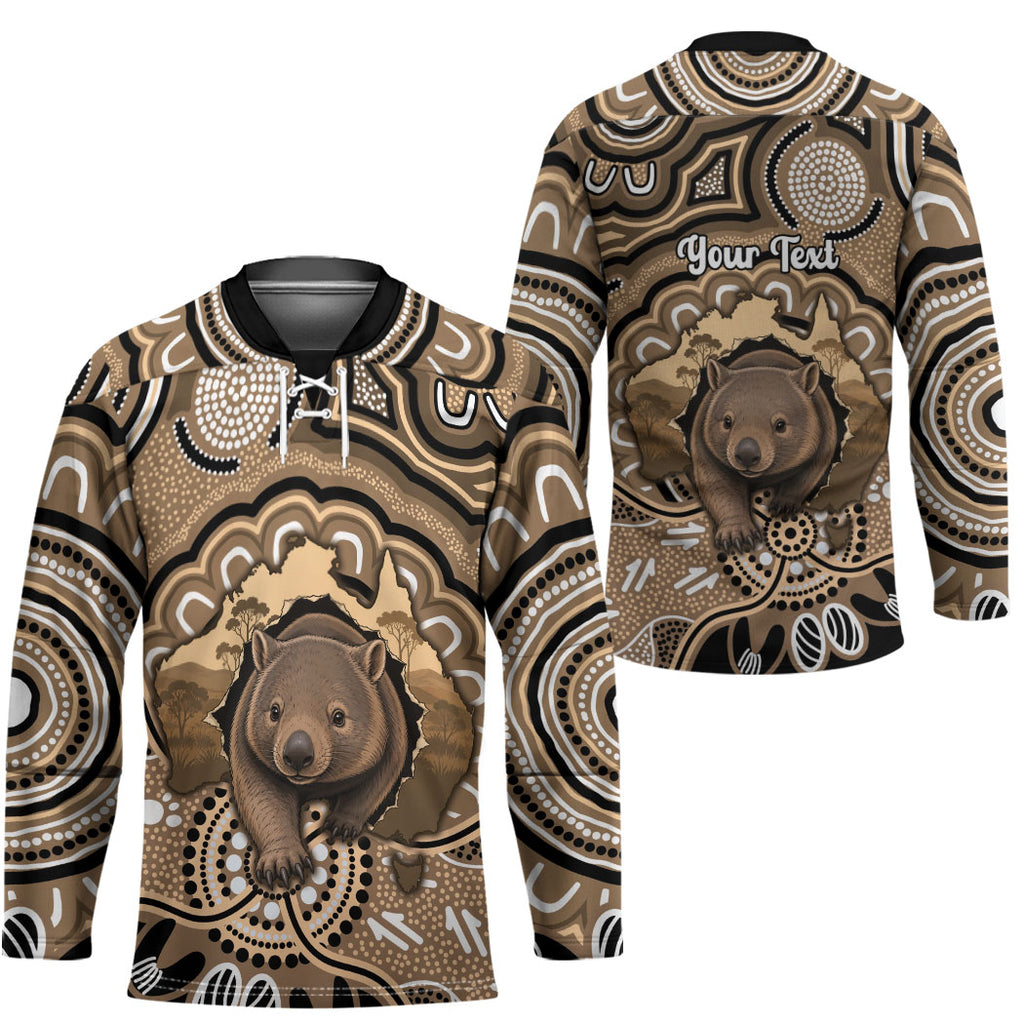 Personalised Australia Wombat Hockey Jersey Aussie Map Indigenous Art