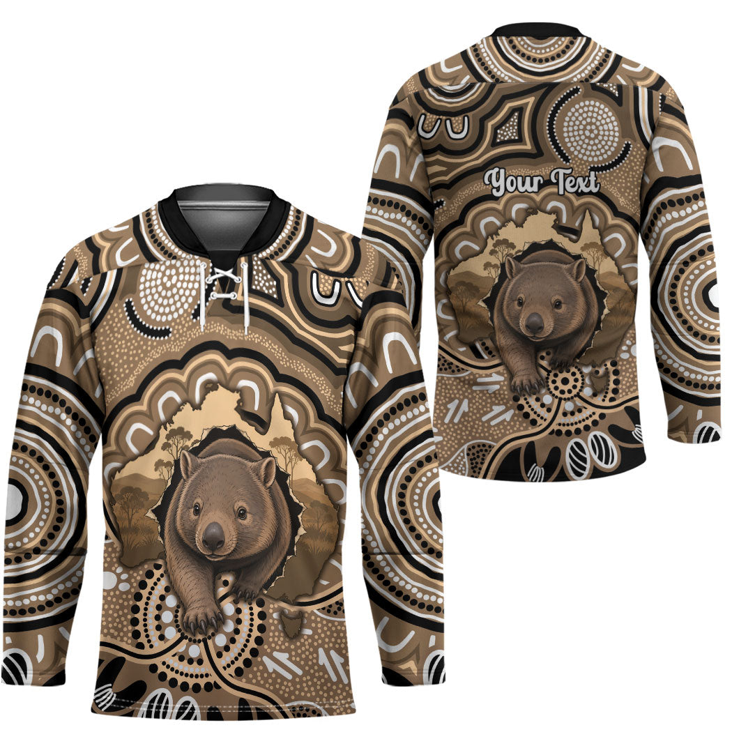 Personalised Australia Wombat Hockey Jersey Aussie Map Indigenous Art