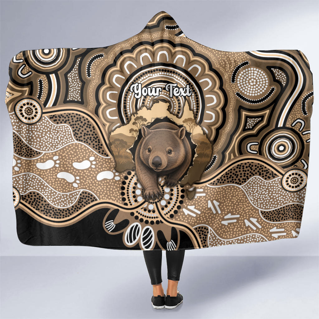 Personalised Australia Wombat Hooded Blanket Aussie Map Indigenous Art