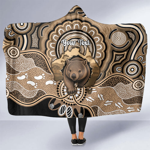 Personalised Australia Wombat Hooded Blanket Aussie Map Indigenous Art