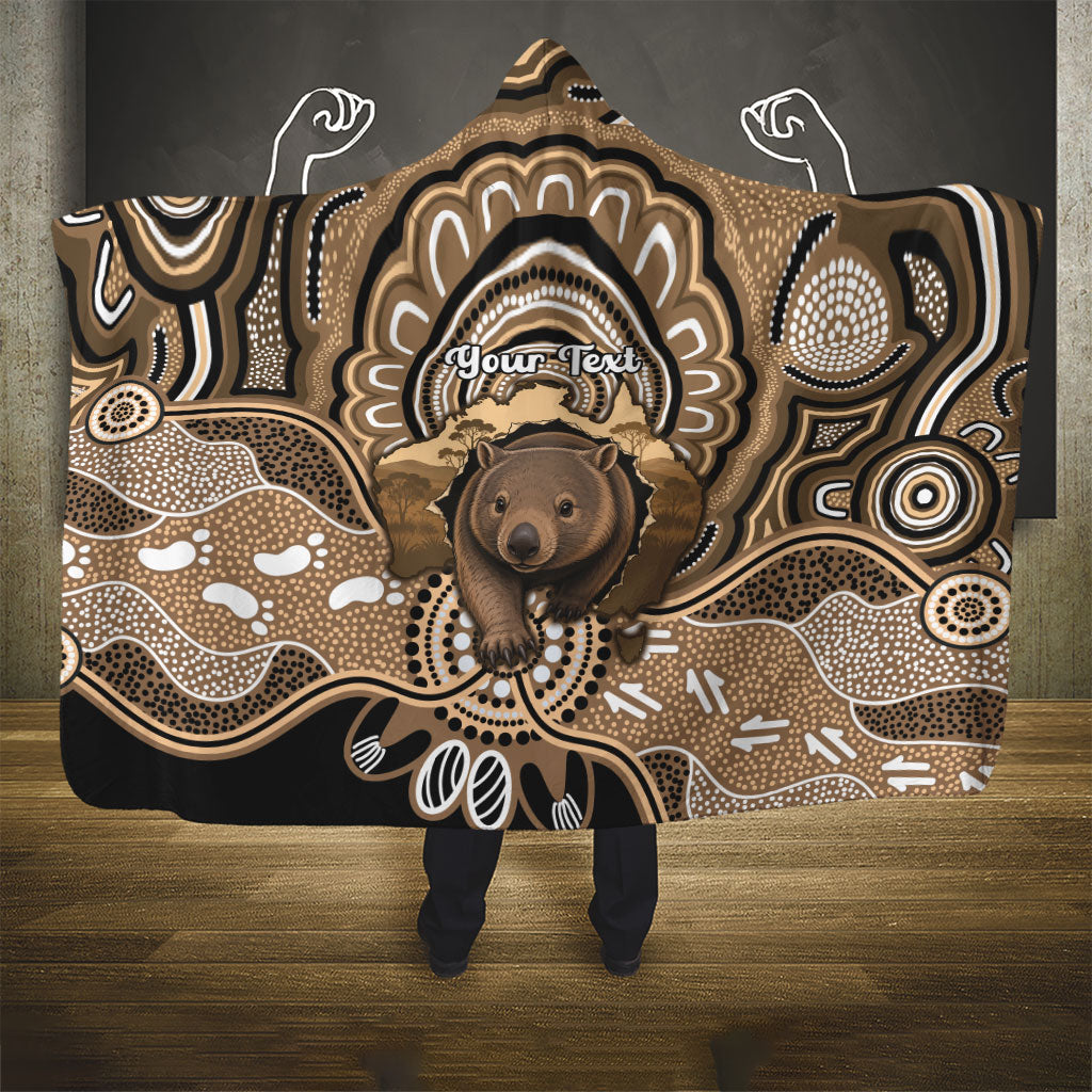 Personalised Australia Wombat Hooded Blanket Aussie Map Indigenous Art
