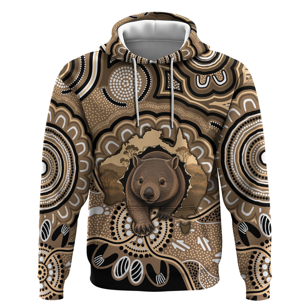 Personalised Australia Wombat Hoodie Aussie Map Indigenous Art