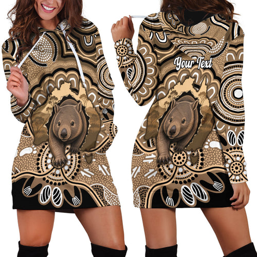 Personalised Australia Wombat Hoodie Dress Aussie Map Indigenous Art