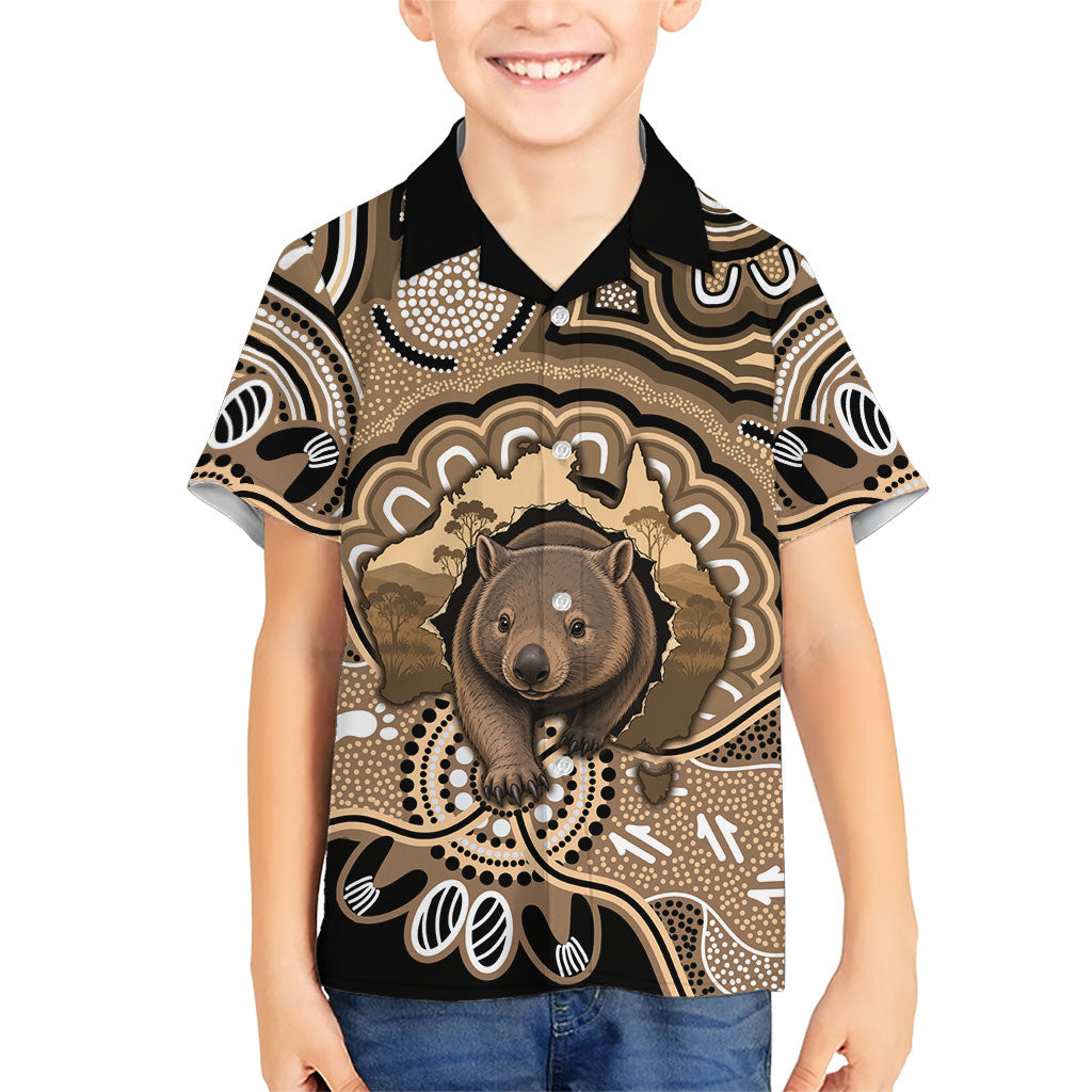 Personalised Australia Wombat Kid Hawaiian Shirt Aussie Map Indigenous Art